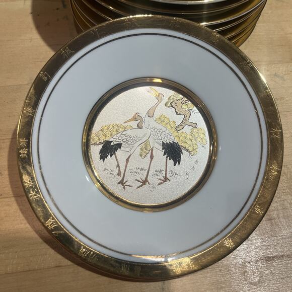 Japanese Floral Calendar Chokin Collection 9 Plates Hamilton 24K GORGEOUS! EX! - Picture 6 of 13